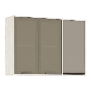 Imagem de Armário Aéreo De Cozinha 120 Cm 1 Porta Fechada 2 Portas Com Vidro Reflecta Linea Luciane Móveis