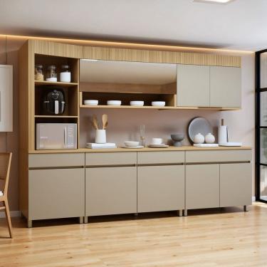 Imagem de Cozinha Completa Modulada 5 Peças 8 Portas 4 Gavetas Torre Angular 100% Mdf Realeza Premium Carvalho/Greige