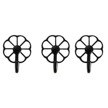 Imagem de Prateleiras suspensas 3 ganchos de metal sem furos para casaco, gancho de parede multiuso para chaves, toalhas, bolsas, copos, chapéus(Preto)