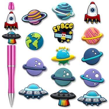 Imagem de Miçangas de silicone para artesanato faça você mesmo, preto meninas animais Autims fita rosa contas espaciais para fazer joias, chaveiro decoração de caneta (espaço)