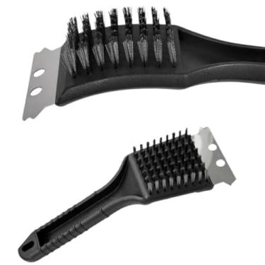 Imagem de Escova 2 em 1 para Limpeza de Grelha e Churrasqueira com Cerdas de Aço Inoxidável e Raspador Integrado – Remove Gorduras Difíceis, Sujeira Encrustada e Garante Higienização Profunda no Churrasco
