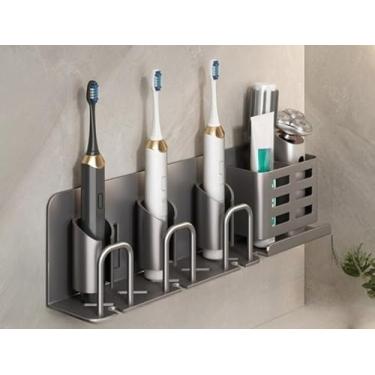 Imagem de Prateleira para banheiro montada com adesivo, prateleira durável para armazenamento de escovas de dentes para banheiros (Porta-escova de dentes3pessoas)