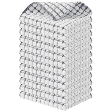 Imagem de Kitinjoy Pacote com 12 panos de prato de cozinha felpudos de algodão, 30,5 x 30,5 cm, panos de prato super macios e absorventes, panos de prato de secagem rápida para lavar pratos, cinza