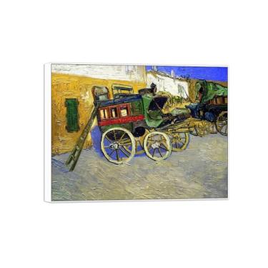 Imagem de Vincent van Gogh Famosa pintura em tela de arte de parede pronta para pendurar. Carruagem. Imagem em moldura branca para decoração de sala de estar 80 x 105 cm 31 x 41 pol