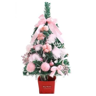 Imagem de Árvore artificial de mesa com bateria e luzes pré-instaladas Trees cordão laço veado coelho cabelo algodão pena sino enfeites floco neve para decoraçã