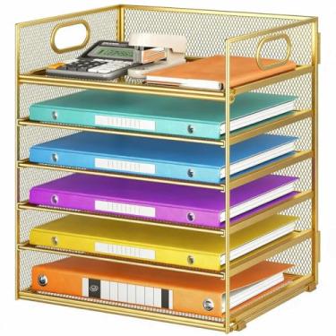 Imagem de Bandeja organizadora de papel de 6 camadas com alça, organizador de arquivos de mesa de malha, organizador de prateleira de documentos de mesa de metal, organizador de papel para escritório, casa ou