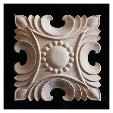Imagem de 8cm guarnição de madeira decorativa para centro de móveis em casa, decalque esculpido artesanal porta de mobília sem pintura applique onlay armet decor(G,10PCS)