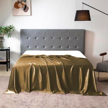 Imagem de Lençol Superior Avulso Casal Padrão Cetim Seda Alto Brilho Cor:Cobre -