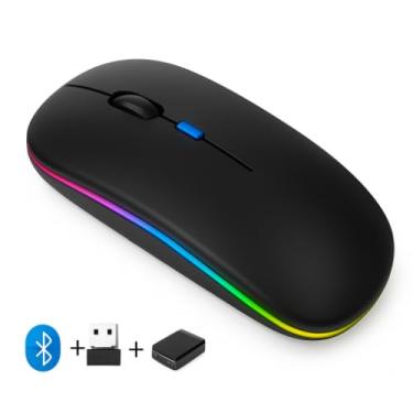 Imagem de Mouse Sem Fio Recarregável – Wireless Bluetooth + USB 2.4GHz, Óptico LED RGB Colorido, Ergonômico, para Notebook, Computador, PC e Desktop