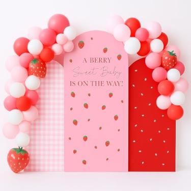 Imagem de Conjunto de 3 capas de fundo de arco Berry Sweet Baby is on The Way para chá de bebê, xadrez, rosa, suporte de arco, capa elástica para decoração de festa de aniversário de meninas (1,8 m, 2 m