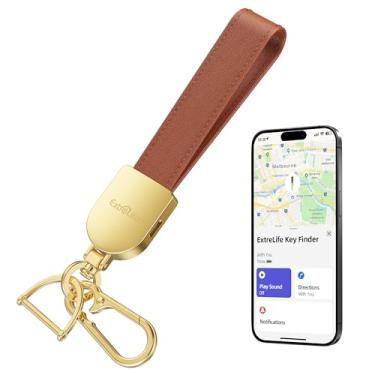 Imagem de ExtreLife Chaveiro inteligente, funciona com Apple Find My, chaveiro de carro de couro para homens e mulheres, localizador de chaves, marrom