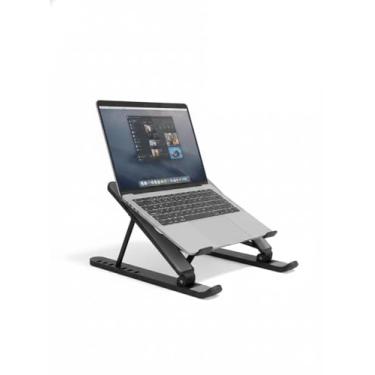 Imagem de Suporte Notebook Ergonômico Ajustável Alumínio Dobrável Ventilado Antiderrapante Base Elevada Escritório Home Office (Preto)