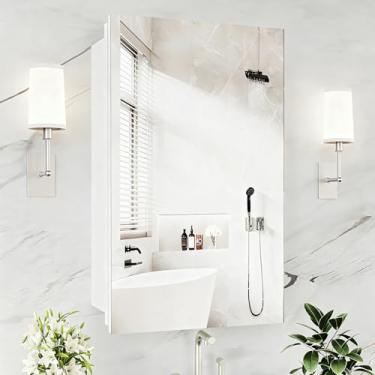 Imagem de FUMANGO Armário de remédios de banheiro sem moldura de 40,6 cm x 66 cm - Prateleiras de vidro de 3 camadas, armazenamento à prova d'água para banheira/quarto/cozinha, armário espelhado moderno