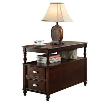 Imagem de UWEREBFM Mesa lateral retangular para sala de estar, sofá, mesa de centro pequena para quarto, gaveta, mesa de cabeceira retrô, 2 camadas, mesa lateral para armazenamento