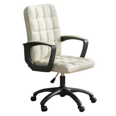 Imagem de AkosOL Cadeira giratória de 360° cadeira de escritório de couro cadeira de mesa central cadeira de casa com rodas e braços, altura ajustável, cadeira executiva macia para estudo