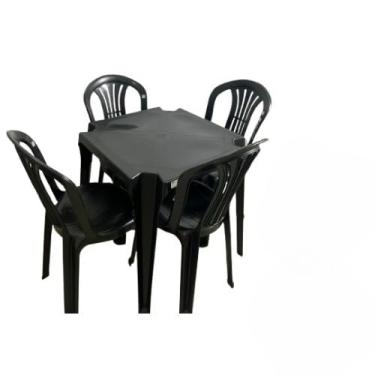 Imagem de Kit 4 Cadeiras Plástica Preta/Branca + Mesa Plástica Quadrada Preta/Branca – Sala, Cozinha, Bar (PRETA)