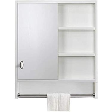 Imagem de Armário de espelho de parede Armário de espelho com haste suspensa Espelho de penteadeira Armário de espelho de madeira maciça (Cor: Branco, Tamanho: 70 * 65 cm) (Branco 70 * 65 cm)