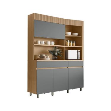 Imagem de Cozinha Compacta Realeza 100% MDF 4 Portas 2 Gavetas Carvalho e Titânio