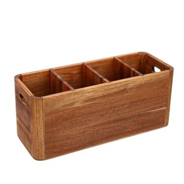 Imagem de SUNGOOYUE Suporte para Utensílios de Cozinha, Organizador de Armazenamento de Talheres de Madeira, Organização de Parede de Bancada Com 3 Divisórias Removíveis para Colher, Garfo,