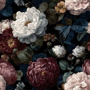 Imagem de Guvana Papel de parede de parede floral escuro autoadesivo removível para banheiro quarto 17,3 x 78,7