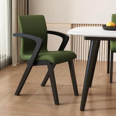 Imagem de Conjunto de 1 cadeira de sala de jantar de couro sintético moderno com pernas de madeira resistente - Cadeira lateral com destaque para sala de estar, cozinha, uso interno ou externo