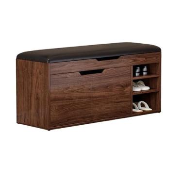 Imagem de PPALORTEX Sapateira banco de madeira maciça para sapatos banco macio banco integrado entrada armazenamento banco de sapato porta frontal banco de sapatos (100 cm)