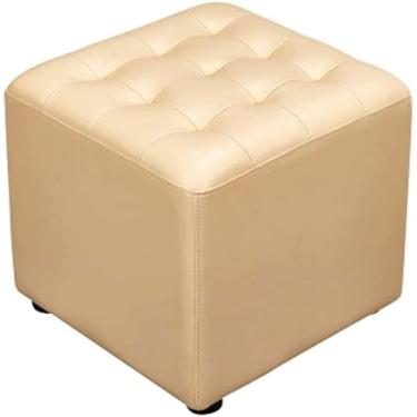 Imagem de Banco otomano de couro sintético bege – apoio para os pés retangular com assento acolchoado e pernas de madeira de plástico – banquinho pequeno durável para decoração de sala de estar e quarto