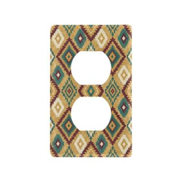 Imagem de Wassud Placa de cobertura para interruptor de luz, padrão asteca, capas de tomada decorativas, placa de parede para tomadas elétricas duplex 12 x 7 cm