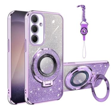 Imagem de Motadalo Capa de telefone compatível com Samsung Galaxy A55 5G para mulheres menina cartão glitter TPU transparente luxo capa protetora com suporte + alça para Samsung Galaxy A 55 (glitter roxo)