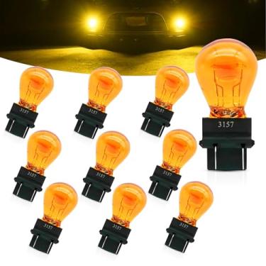Imagem de Lâmpada de instrumento automotivo de 10 peças, luz de freio 3157 12V 21/5W, lâmpada de halogênio de iluminação de filamento duplo resistente a choque à prova d'água, luz de freio, luz de seta