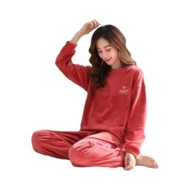 Imagem de Pijamas Femininos De Flanela Grossa E Quente, Conjunto De Loungewear C