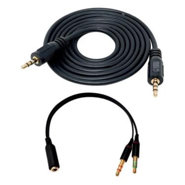 Imagem de Kit Adaptador Divisor Fone/microfone Razer+cabo P2 X P2 1,5m