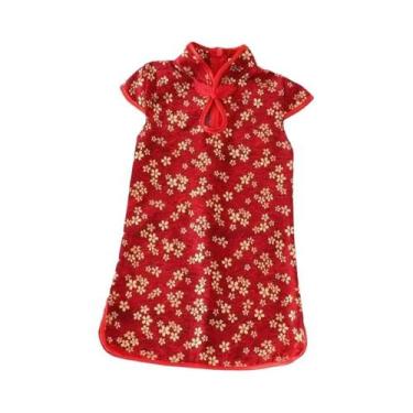 Imagem de Vestido Qipao Vermelho Para Meninas, Vestido De Verão Retro Clássico C
