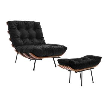 Imagem de Poltrona Costela Com Puff Em Couro Sintético Preto