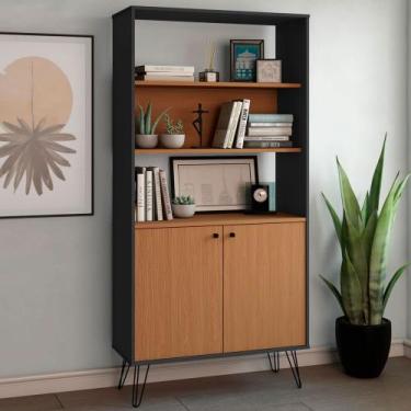 Imagem de Estante para Livros Hit 2 Portas Freijo/Preto - Artany Móveis, Marrom