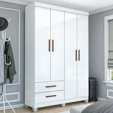 Imagem de Guarda-Roupa Solteiro Solo 4 Portas 2 Gavetas com Pés Branco - Pnr Móveis