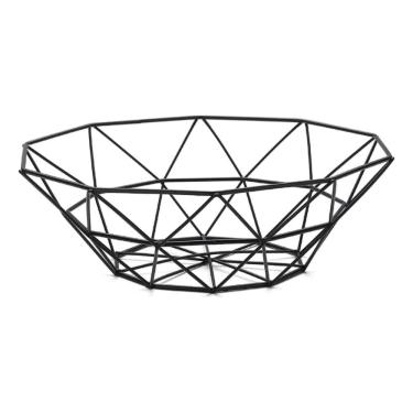 Imagem de Fruteira de Mesa Redonda em Metal Preta 27cm - Cesta de Frutas Aramada