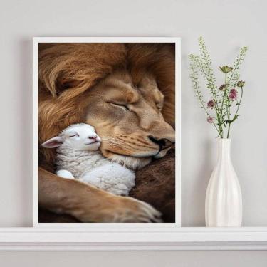 Imagem de Quadro Decorativo Leão Com Cordeiro 33X24Cm