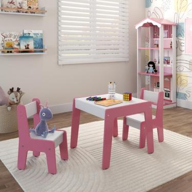 Imagem de Conjunto De Mesa Infantil Com 2 Cadeiras Mdf Helena Branco Rosa