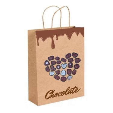 Imagem de Sacola Papel Kraft Chocolate Bombom Páscoa Tam G 25 Unid - MLBpel