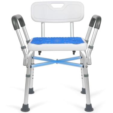Imagem de TABEKE Cadeira De Banho Para Chuveiro Interno, Cadeira De Banho Compacta De 500 Lb Qualificada Para Fsa/Hsa Com Encosto E Apoio De Braço Acolchoado, Banco De Banho Ajustável Em Altura Com Ventosas,