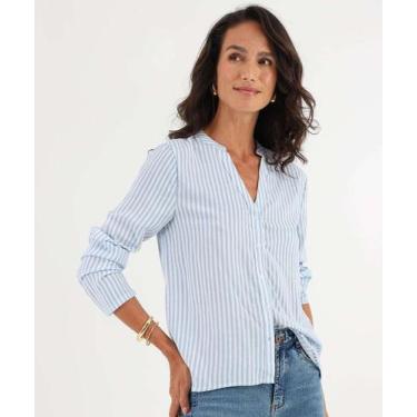 Imagem de Camisa Feminina Listrada Manga Longa Marisa Azul-58331, Azul, G