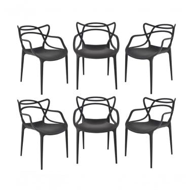 Imagem de Kit 6 Cadeiras Allegra em Plástico Preto Estrutura Resistente para Sala de Jantar e Cozinha