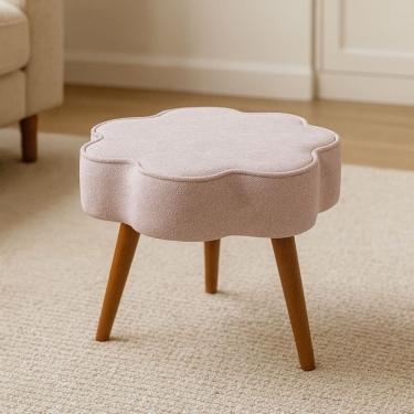 Imagem de Puff Flor em Bouclé com Assento em Espuma Revestimento Tecido Bouclé Rosa