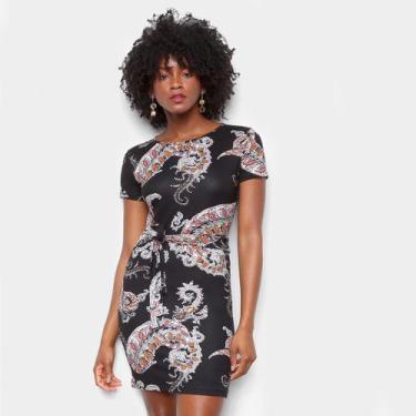 Imagem de Vestido Água Viva Tubinho Curto Listrado, Preto, Off white, G