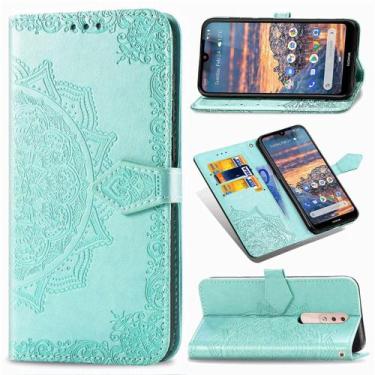 Imagem de Nokia 4.2 Case Leather Wallet Capa Emboss Mandala Magnetic Flip Protec
