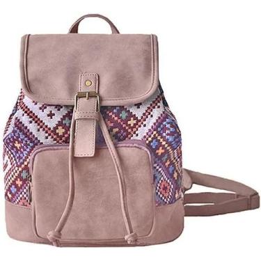 Imagem de Mochila pequena de lona e couro com listras roxas - HUOGUO