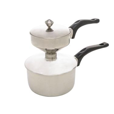 Imagem de Cuscuzeira Individual de Aço Inox C/Cabo Plástico Preto 25x12x17,5cm Lyor