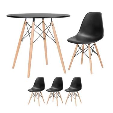 Imagem de Laraz, Kit - Mesa redonda Eames 80 cm preto + 3 cadeiras Eiffel Dsw Pr