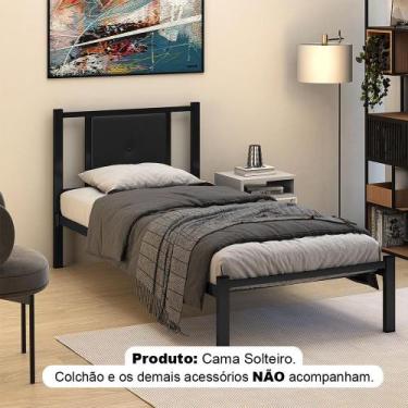 Imagem de Cama Solteiro Bruna Estrutura 100% Aço Industrial Militar Preto com Ca
